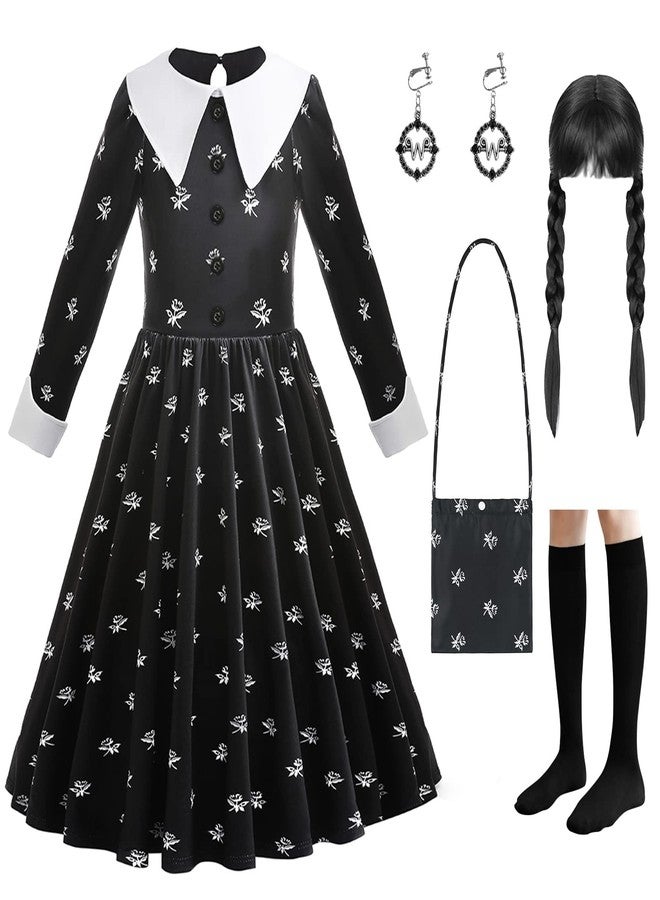 LZH Kid Black Halloween Costume Dress For Girl Cosplay Princess Halloween Outfit With Wig Bag Earrings Socks - Image 1